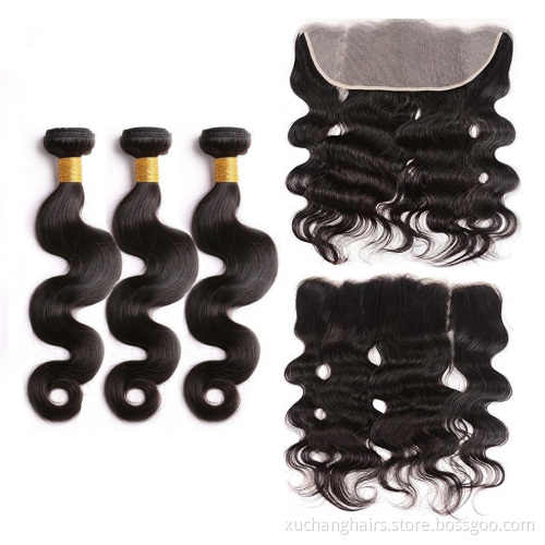 10A Brazilian Virgin Wave Hair Bundles with Frontal